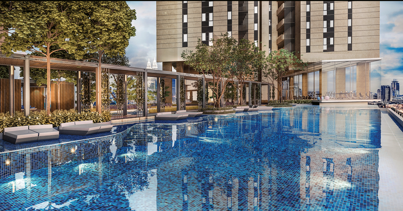 Duta Park residential development swimming pool and landscaped deck