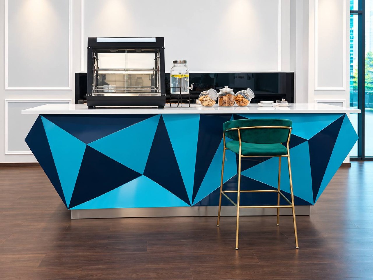 NebNex geometric counter with seating