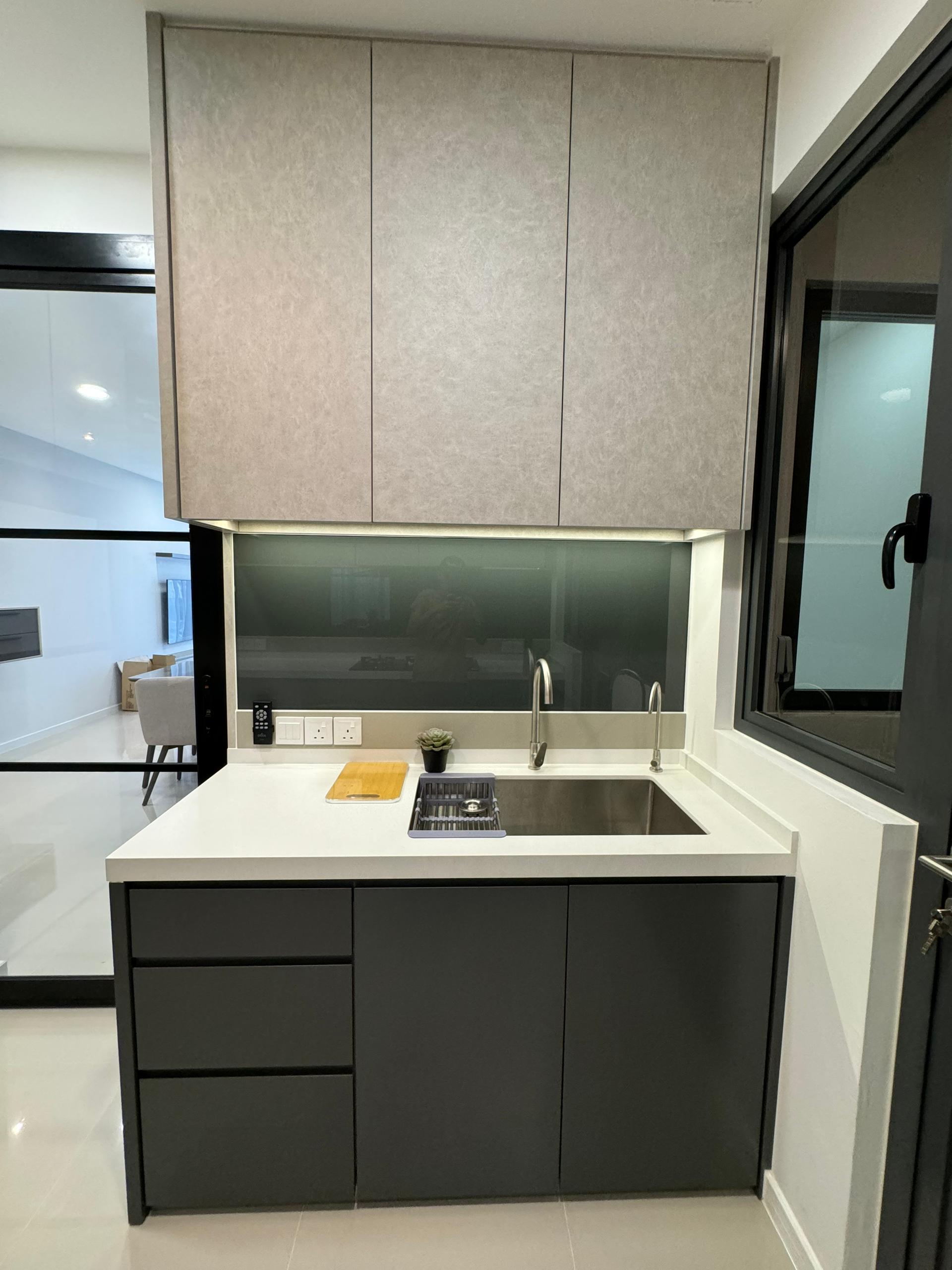 United Point kitchen sink and overhead cabinetry